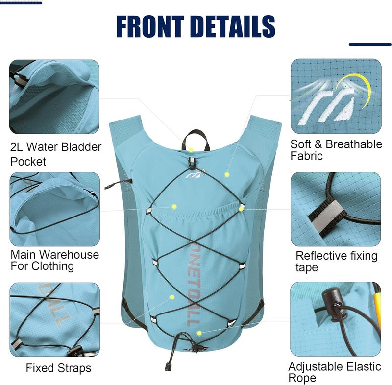 ONETOALL Running Vest for Women & Men, 6L Hydration Backpack with 2L Water Bladder, Lightweight Water Backpack for Trail Running, Marathon, Hiking, Cycling, Jogging, Adjustable Fit - Image 4